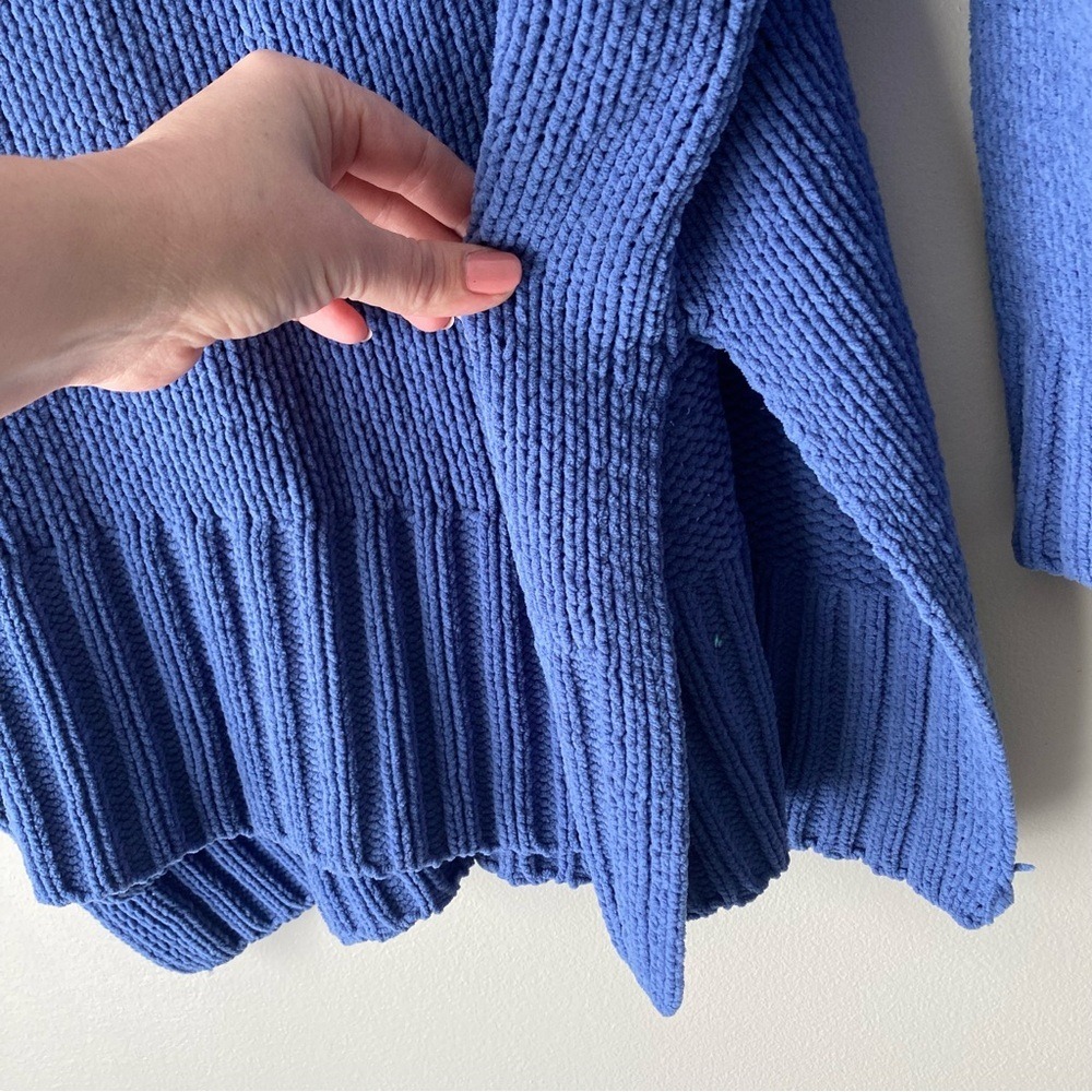 Aerie Chenille Oversized Hoodie Sweater Blue V-Neck Side Slit XS/S - Picture 8 of 12